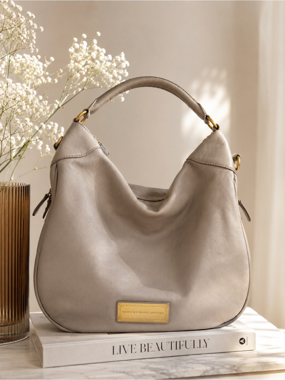 Marc by Marc Jacobs Billy Leather Hobo Bag | Bougie on a Budget | Taupe Gray